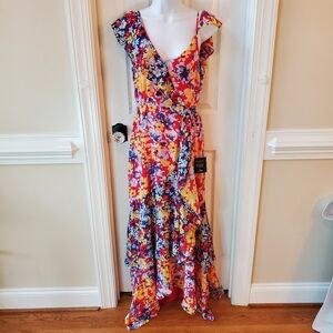 Lulu's High Low Asymetrical Floral Cold Shoulder Gown